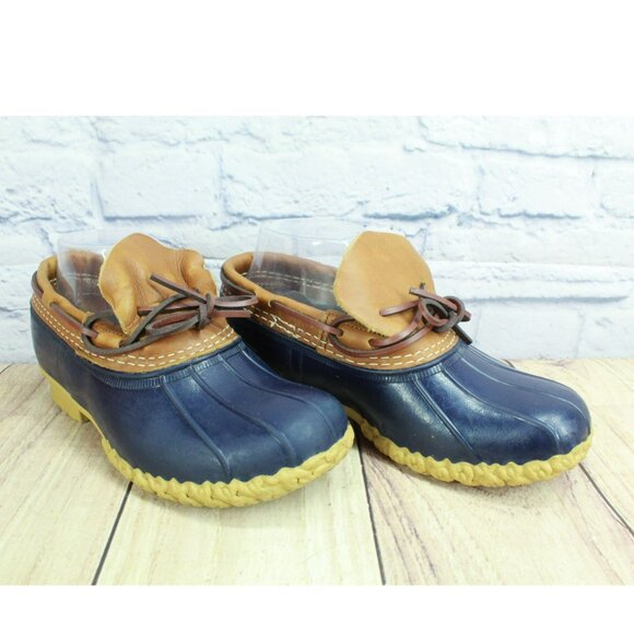 LL Bean Low Duck Boots Rubber Leather Waterproof Blue Unlined Size 6 Wide - Picture 3 of 10